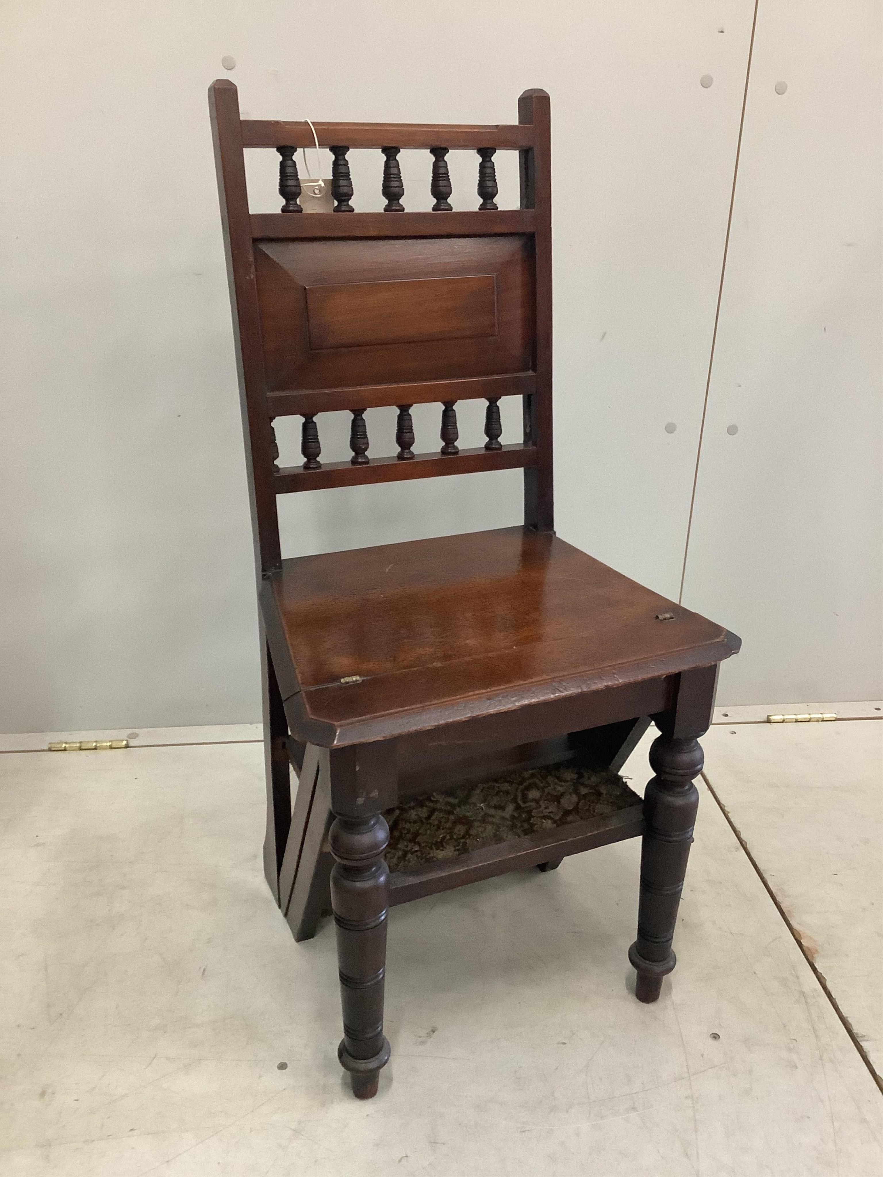 A late Victorian mahogany metamorphic library chair, width 42cm, height 89cm. Condition - fair